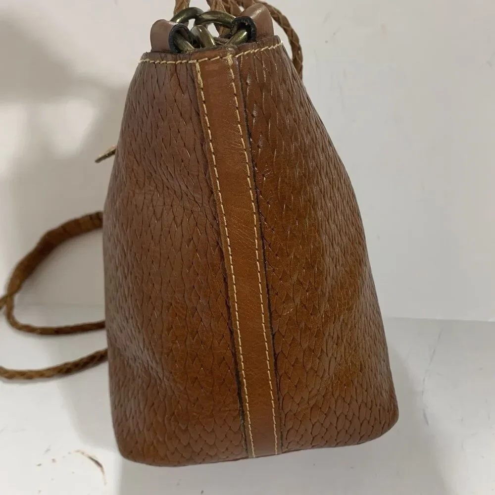 Patricia Nash Leather Weave Cognac Bucket Purse Women’s